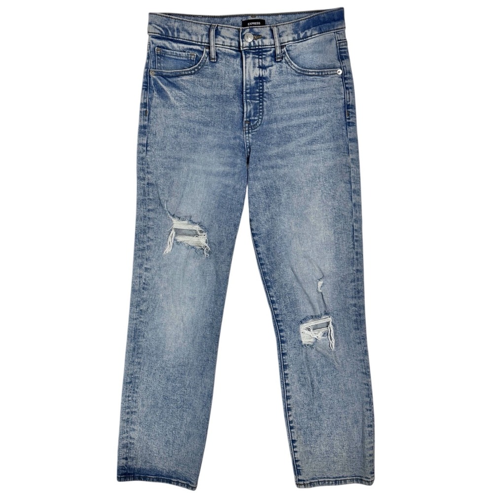 Express High Rise Straight Ankle Jeans Size 4 Light Acid Wash Distressed Cropped - Picture 1 of 15